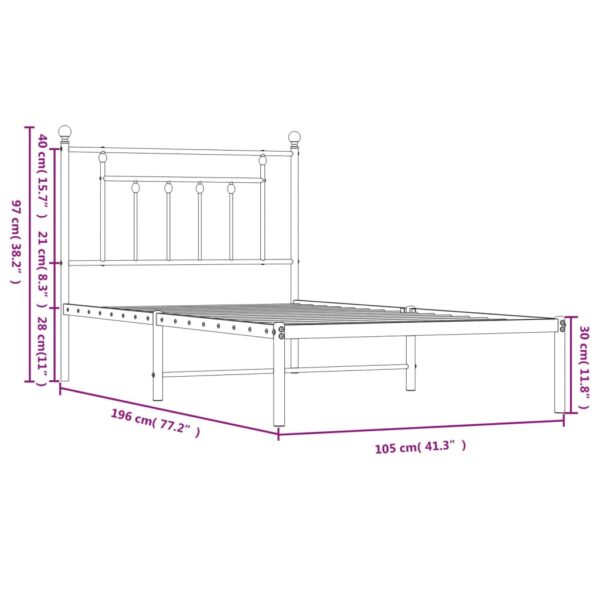 vidaXL Metal Bed Frame with Headboard White 39.4"x74.8" Twin - Image 10