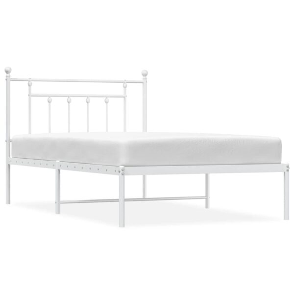 vidaXL Metal Bed Frame with Headboard White 39.4"x78.7" - Image 2