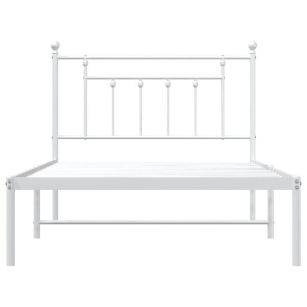 vidaXL Metal Bed Frame with Headboard White 39.4"x78.7" - Image 6