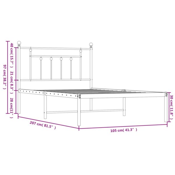 vidaXL Metal Bed Frame with Headboard White 39.4"x78.7" - Image 10