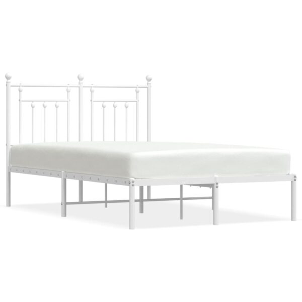 vidaXL Metal Bed Frame with Headboard White 53.1"x74.8" - Image 2