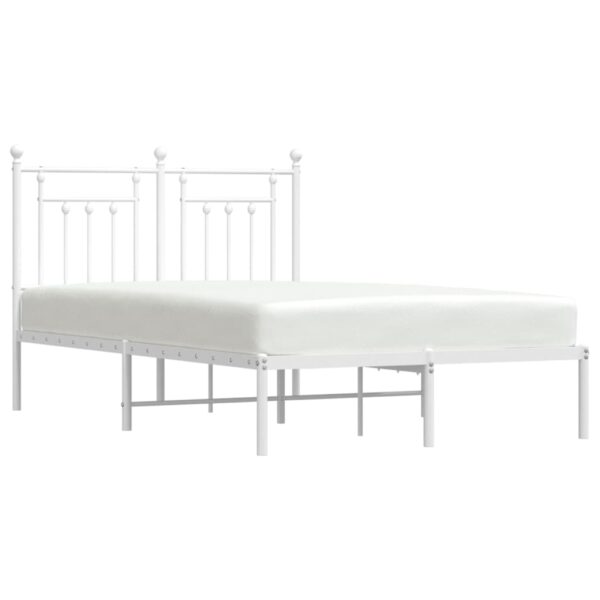 vidaXL Metal Bed Frame with Headboard White 53.1"x74.8" - Image 4