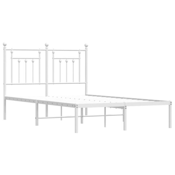 vidaXL Metal Bed Frame with Headboard White 53.1"x74.8" - Image 5