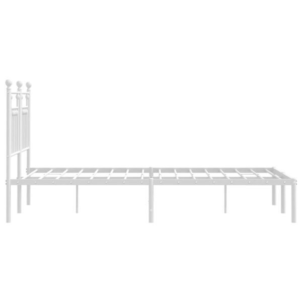 vidaXL Metal Bed Frame with Headboard White 53.1"x74.8" - Image 7