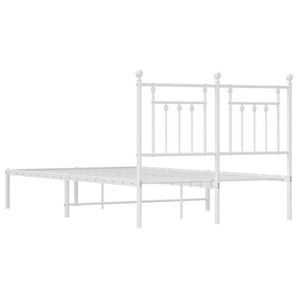 vidaXL Metal Bed Frame with Headboard White 53.1"x74.8" - Image 8