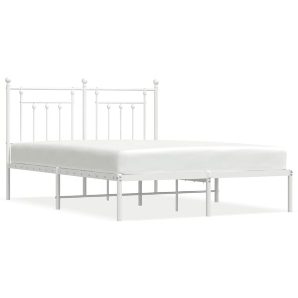 vidaXL Metal Bed Frame with Headboard White 59.1"x78.7" - Image 2