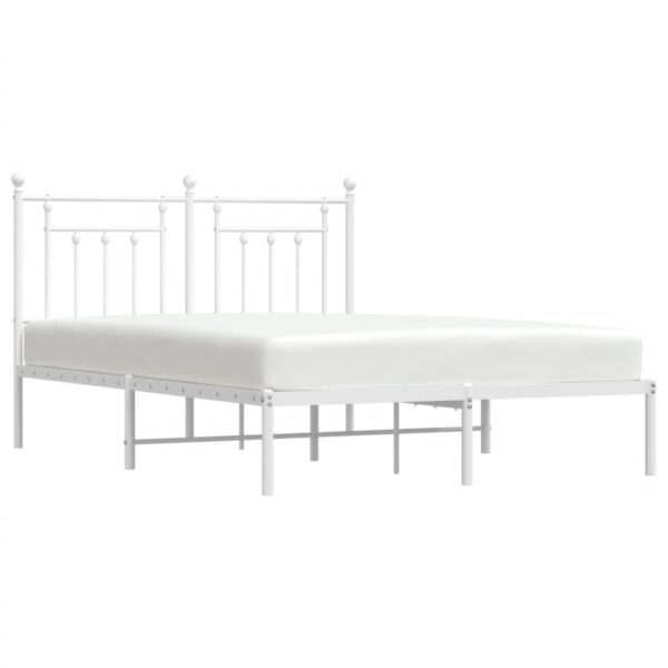 vidaXL Metal Bed Frame with Headboard White 59.1"x78.7" - Image 4