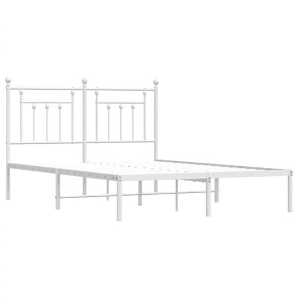 vidaXL Metal Bed Frame with Headboard White 59.1"x78.7" - Image 5