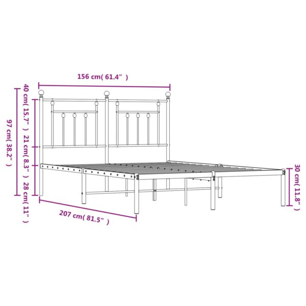 vidaXL Metal Bed Frame with Headboard White 59.1"x78.7" - Image 10