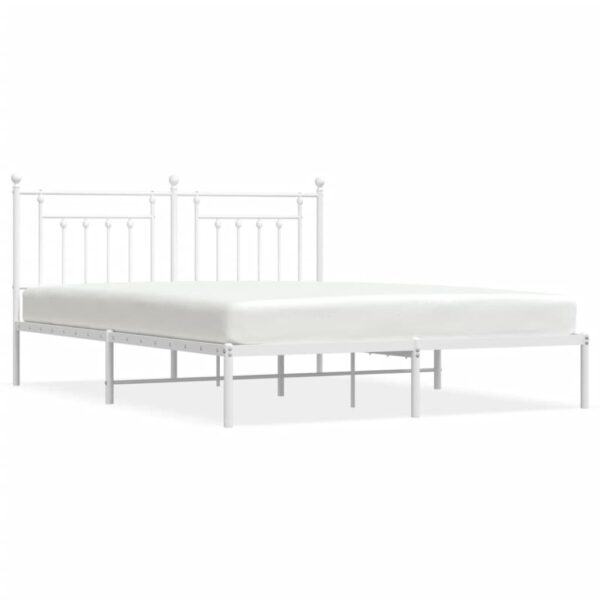 vidaXL Metal Bed Frame with Headboard White 72"x83.9" California King - Image 2