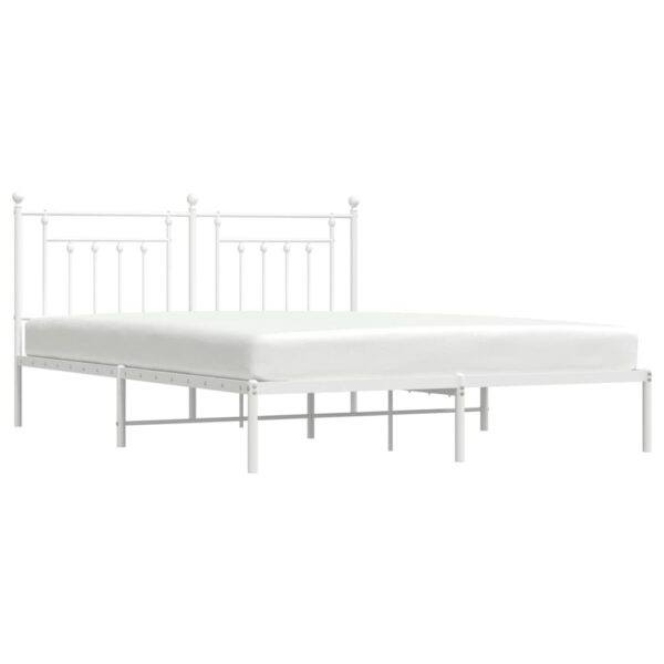 vidaXL Metal Bed Frame with Headboard White 72"x83.9" California King - Image 4