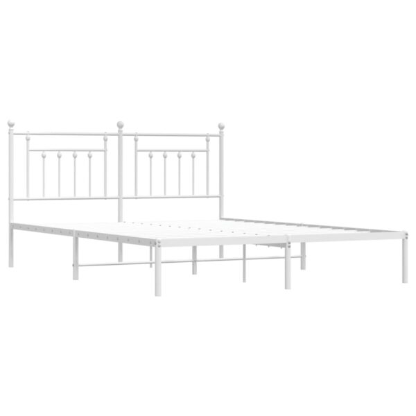 vidaXL Metal Bed Frame with Headboard White 72"x83.9" California King - Image 5