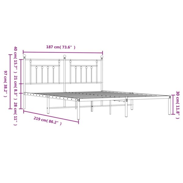 vidaXL Metal Bed Frame with Headboard White 72"x83.9" California King - Image 10