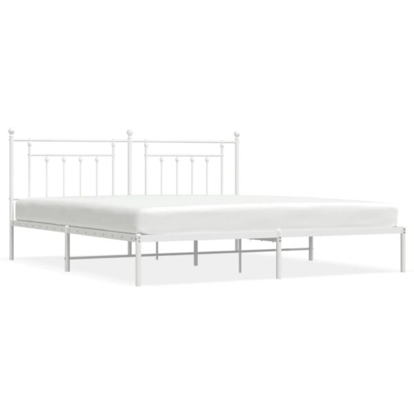 vidaXL Metal Bed Frame with Headboard White 76"x79.9" King - Image 2