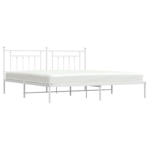 vidaXL Metal Bed Frame with Headboard White 76"x79.9" King - Image 4