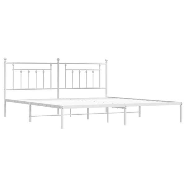 vidaXL Metal Bed Frame with Headboard White 76"x79.9" King - Image 5