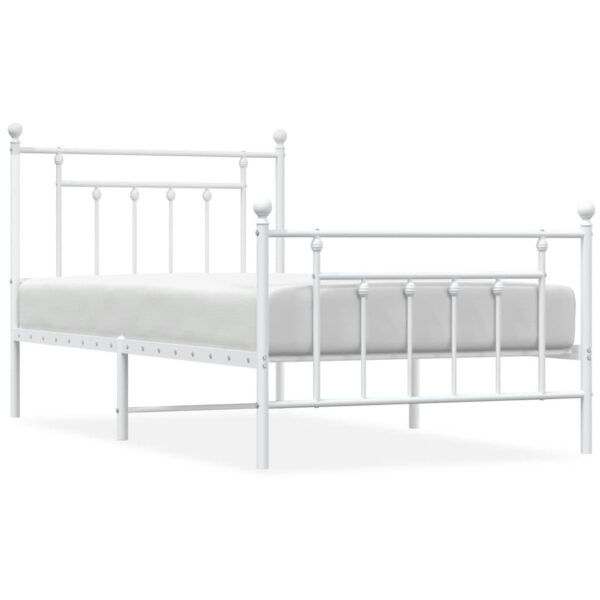 vidaXL Metal Bed Frame with Headboard and Footboard White 39.4"x74.8" Twin - Image 2