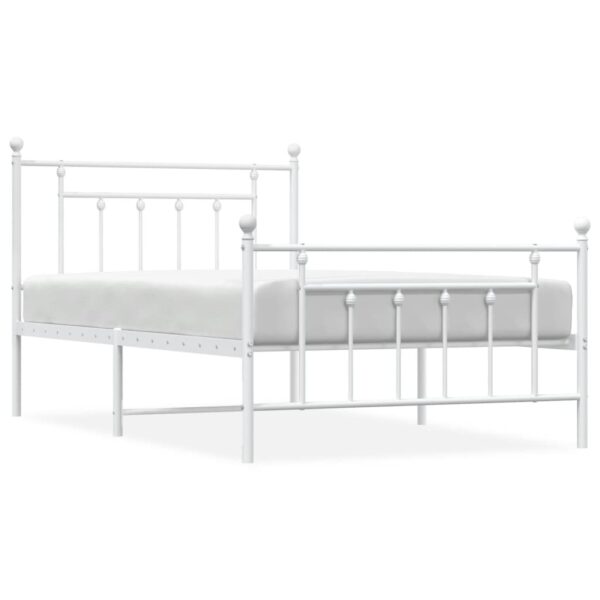 vidaXL Metal Bed Frame with Headboard and Footboard White 39.4"x78.7" - Image 2