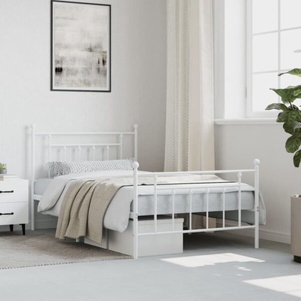 vidaXL Metal Bed Frame with Headboard and Footboard White 39.4"x78.7" - Image 3