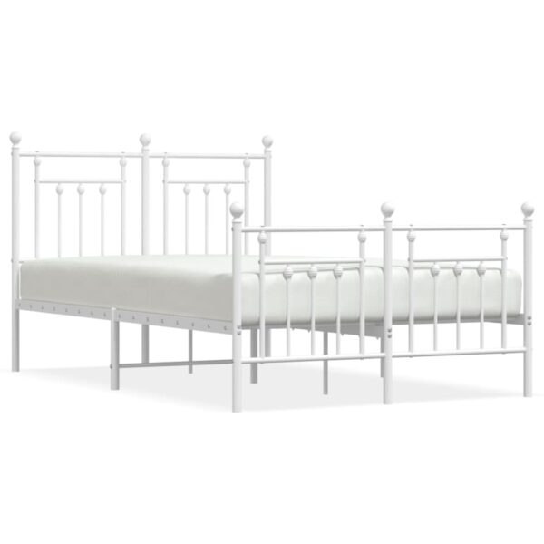 vidaXL Metal Bed Frame with Headboard and Footboard White 53.1"x74.8" - Image 2