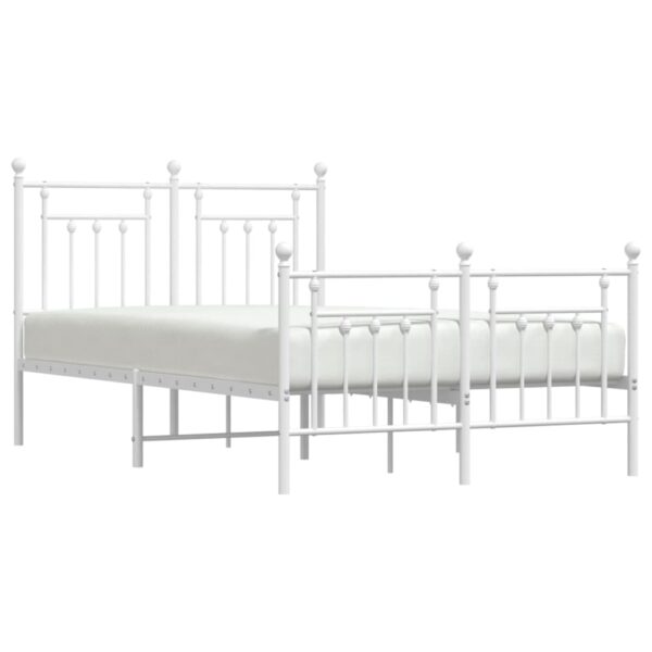 vidaXL Metal Bed Frame with Headboard and Footboard White 53.1"x74.8" - Image 4