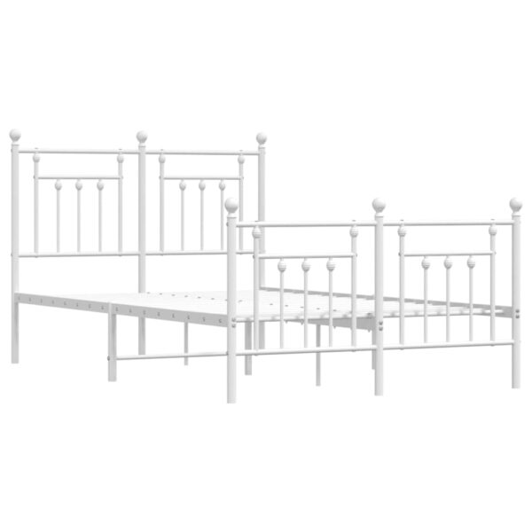 vidaXL Metal Bed Frame with Headboard and Footboard White 53.1"x74.8" - Image 5