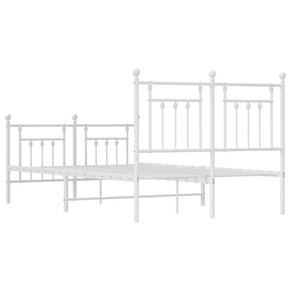 vidaXL Metal Bed Frame with Headboard and Footboard White 53.1"x74.8" - Image 8