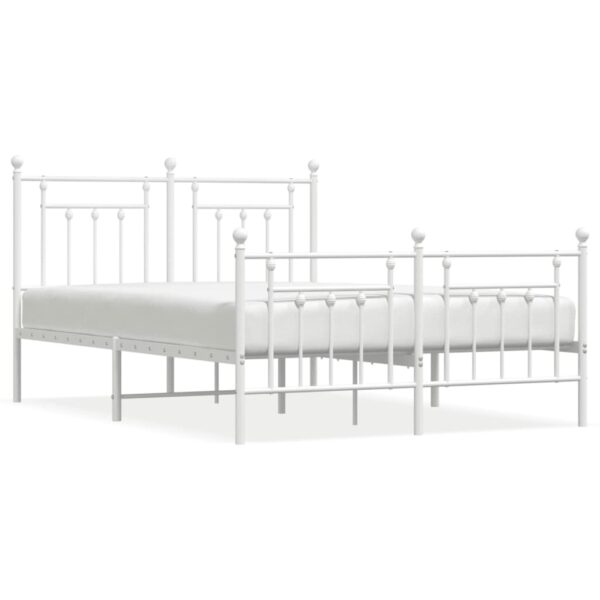 vidaXL Metal Bed Frame with Headboard and Footboard White 59.1"x78.7" - Image 2