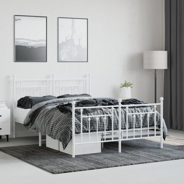 vidaXL Metal Bed Frame with Headboard and Footboard White 59.1"x78.7" - Image 3