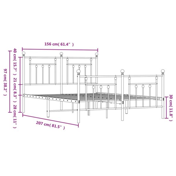 vidaXL Metal Bed Frame with Headboard and Footboard White 59.1"x78.7" - Image 10