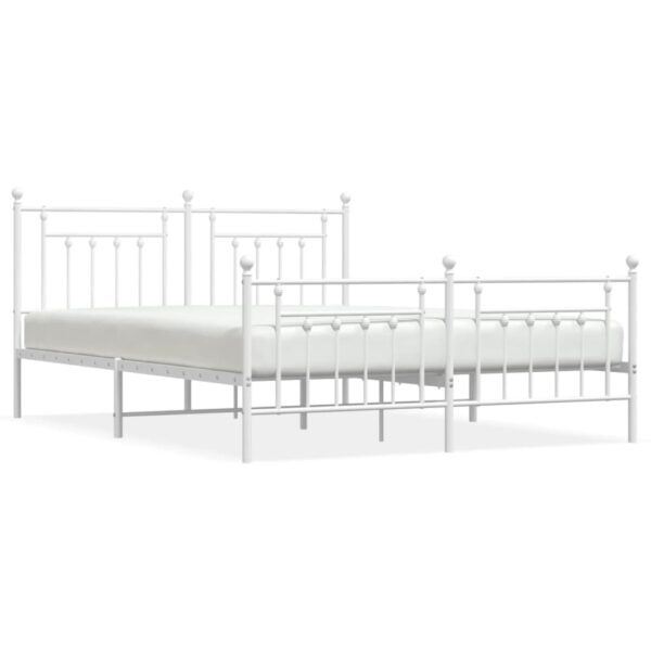 vidaXL Metal Bed Frame with Headboard&Footboard White 72"x83.9" California King - Image 2