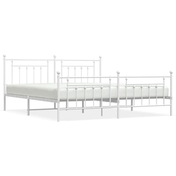 vidaXL Metal Bed Frame with Headboard and Footboard White 76"x79.9" King - Image 2