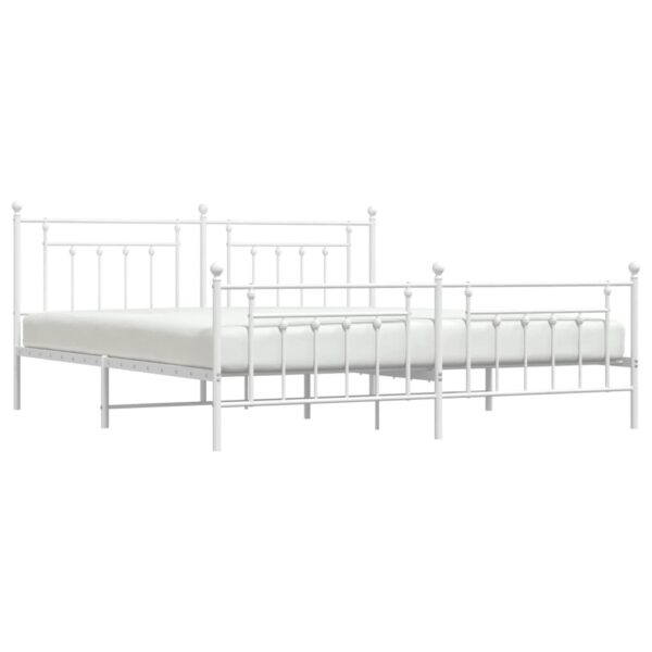 vidaXL Metal Bed Frame with Headboard and Footboard White 76"x79.9" King - Image 4