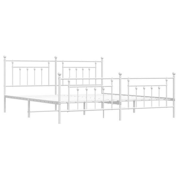 vidaXL Metal Bed Frame with Headboard and Footboard White 76"x79.9" King - Image 5