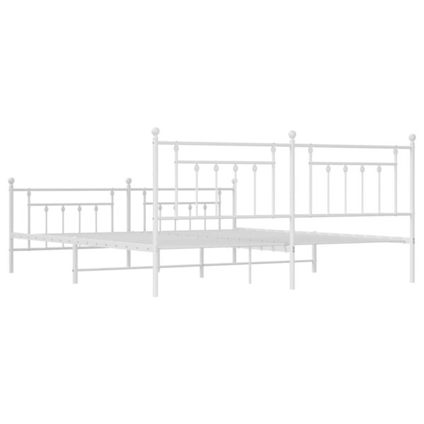 vidaXL Metal Bed Frame with Headboard and Footboard White 76"x79.9" King - Image 8