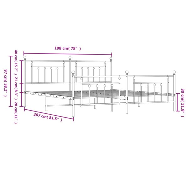 vidaXL Metal Bed Frame with Headboard and Footboard White 76"x79.9" King - Image 10