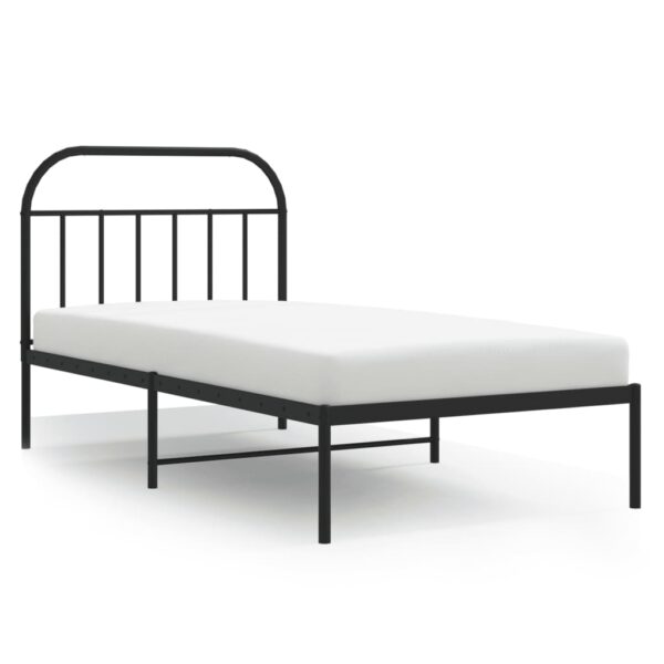 vidaXL Metal Bed Frame with Headboard Black 39.4"x74.8" Twin - Image 2