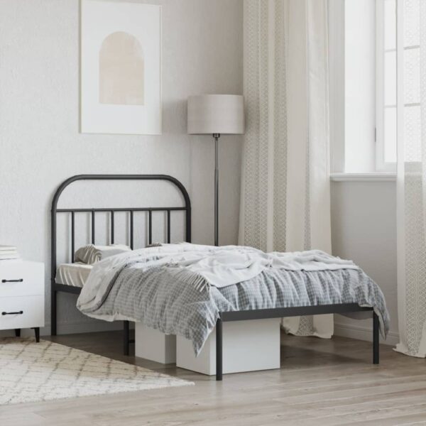 vidaXL Metal Bed Frame with Headboard Black 39.4"x78.7" - Image 3