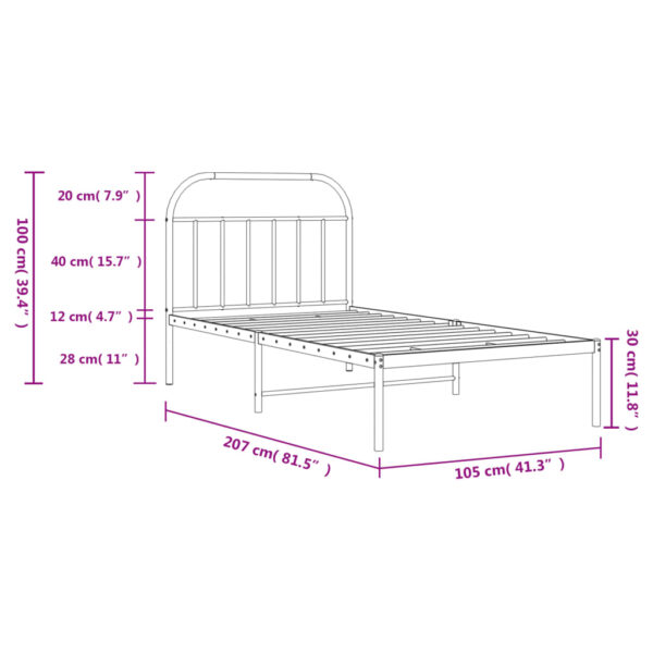 vidaXL Metal Bed Frame with Headboard Black 39.4"x78.7" - Image 10