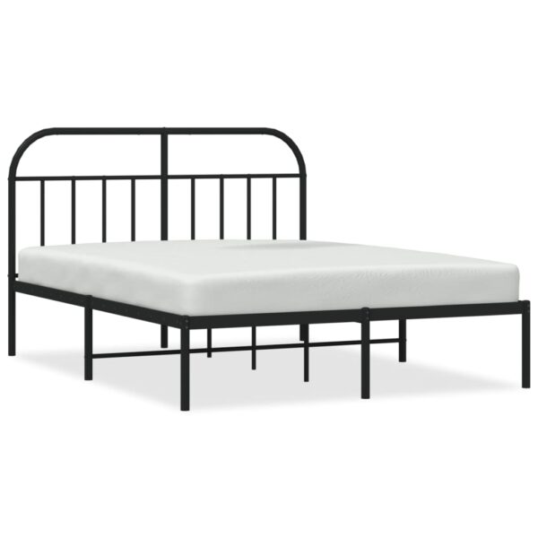 vidaXL Metal Bed Frame with Headboard Black 59.8"x78.7" - Image 2