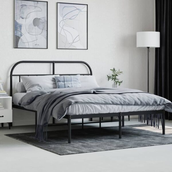 vidaXL Metal Bed Frame with Headboard Black 59.8"x78.7" - Image 3