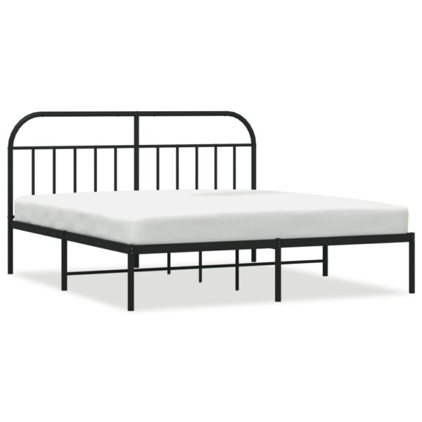 vidaXL Metal Bed Frame with Headboard Black 72"x83.9" California King - Image 2