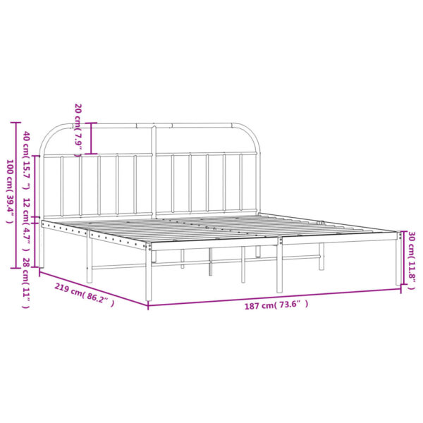 vidaXL Metal Bed Frame with Headboard Black 72"x83.9" California King - Image 10