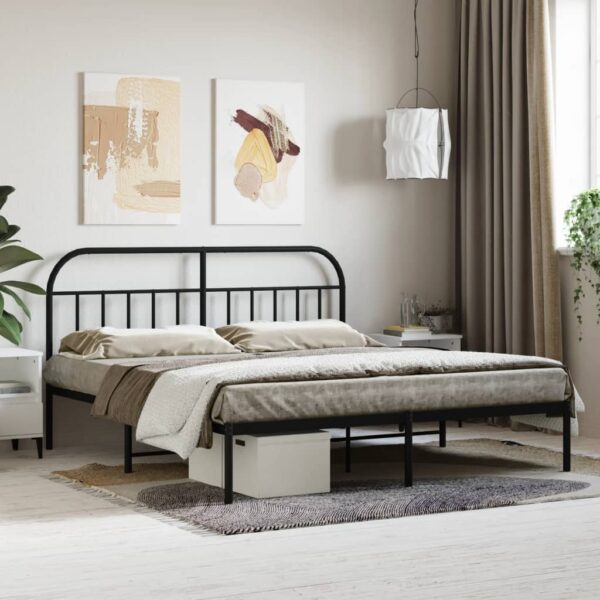 vidaXL Metal Bed Frame with Headboard Black 72"x83.9" California King