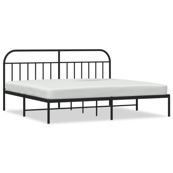 vidaXL Metal Bed Frame with Headboard Black 76"x79.9" King - Image 2