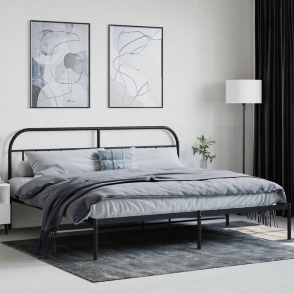 vidaXL Metal Bed Frame with Headboard Black 76"x79.9" King - Image 3