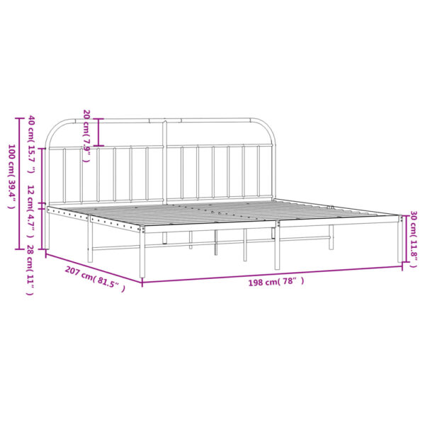 vidaXL Metal Bed Frame with Headboard Black 76"x79.9" King - Image 10