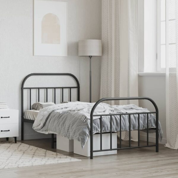 vidaXL Metal Bed Frame with Headboard and Footboard Black 39.4"x74.8" Twin - Image 3