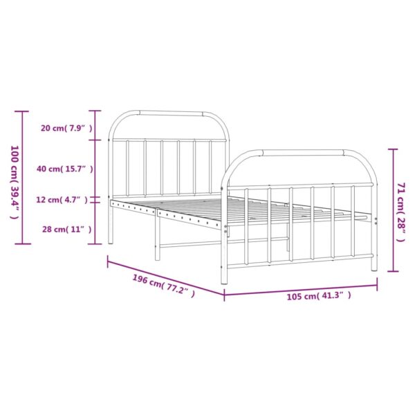 vidaXL Metal Bed Frame with Headboard and Footboard Black 39.4"x74.8" Twin - Image 10