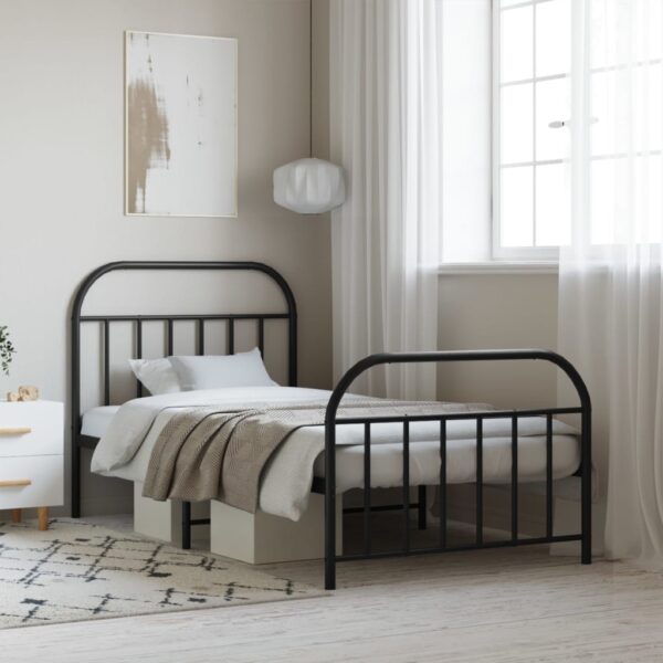 vidaXL Metal Bed Frame with Headboard and Footboard Black 39.4"x74.8" Twin